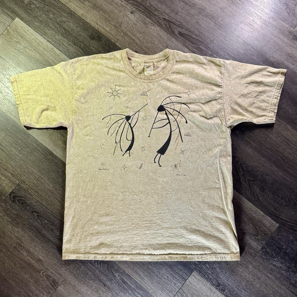 INDIAN Cave Drawings T-Shirt‎ Adult XL Front/Back Graphic Tribal Acid Wash 90s